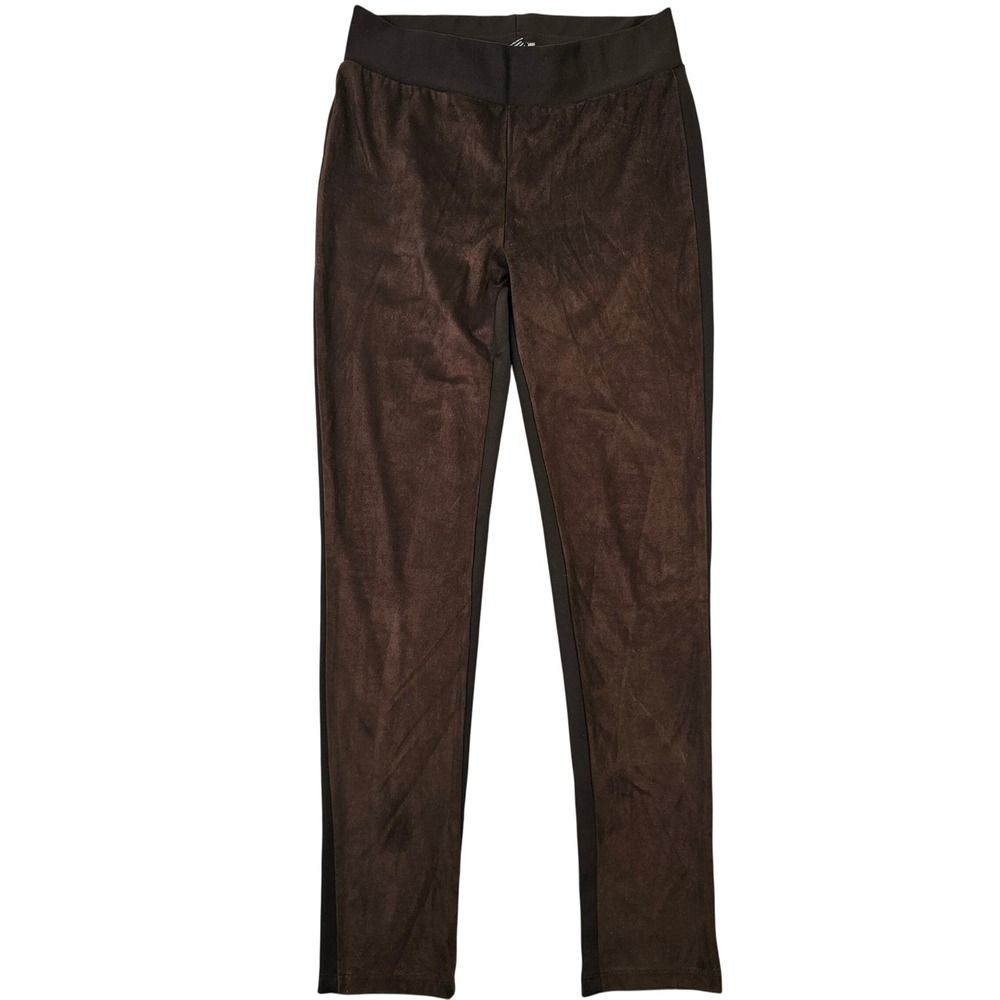 Tasha Polizzi Collection Brown Faux Suede Mixed Media Leggings Pants Womens M